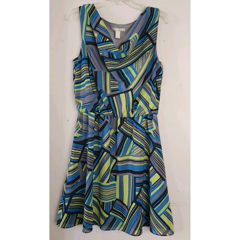 Banana Republic Womens Sz 10 Sleeveless Drape Neck Geometric Lined Summer Dress